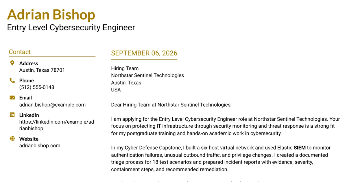 30+ Entry Level Cybersecurity Engineer Cover Letter Templates with Example 2026