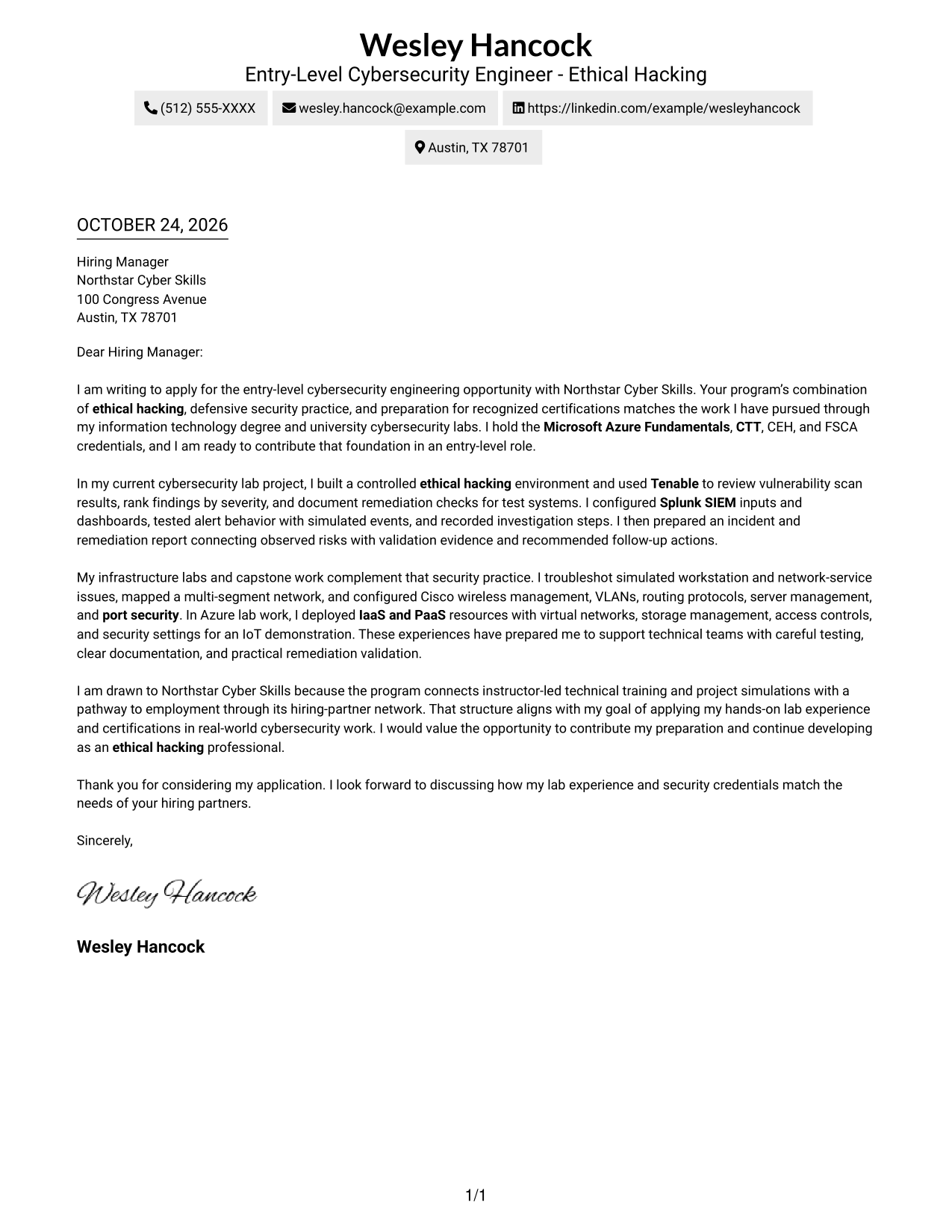 Cover letter example — page 1