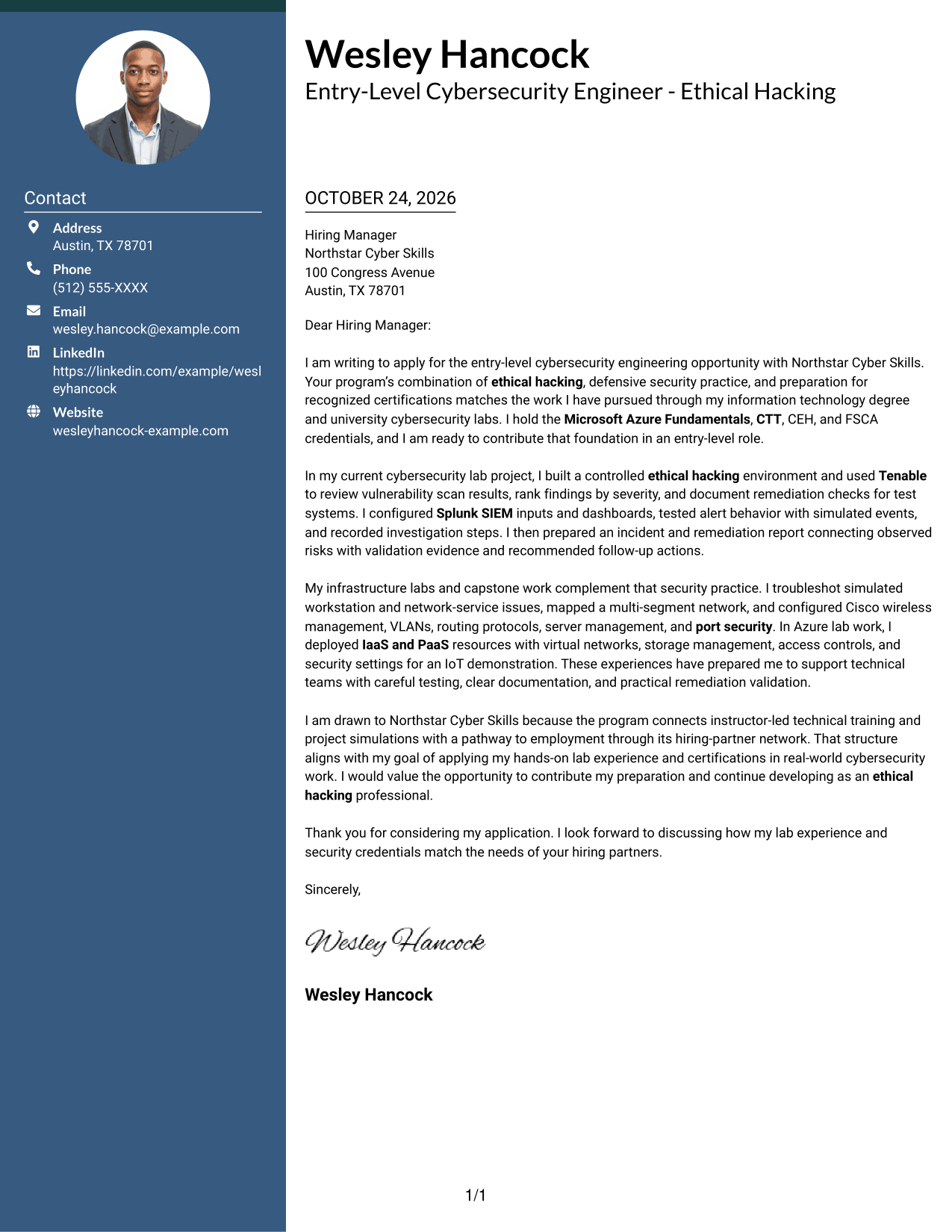 Cover letter example — page 1