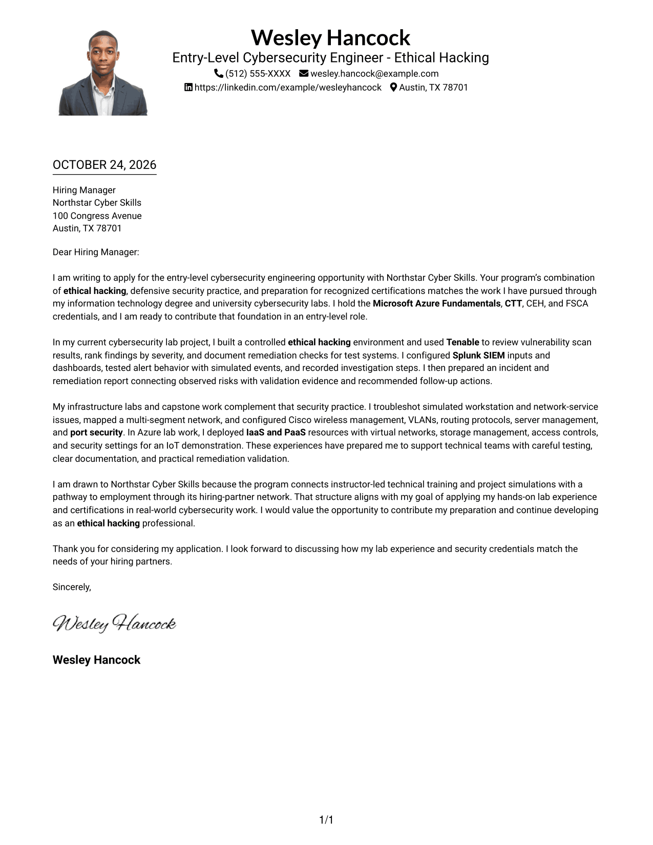 Cover letter example — page 1