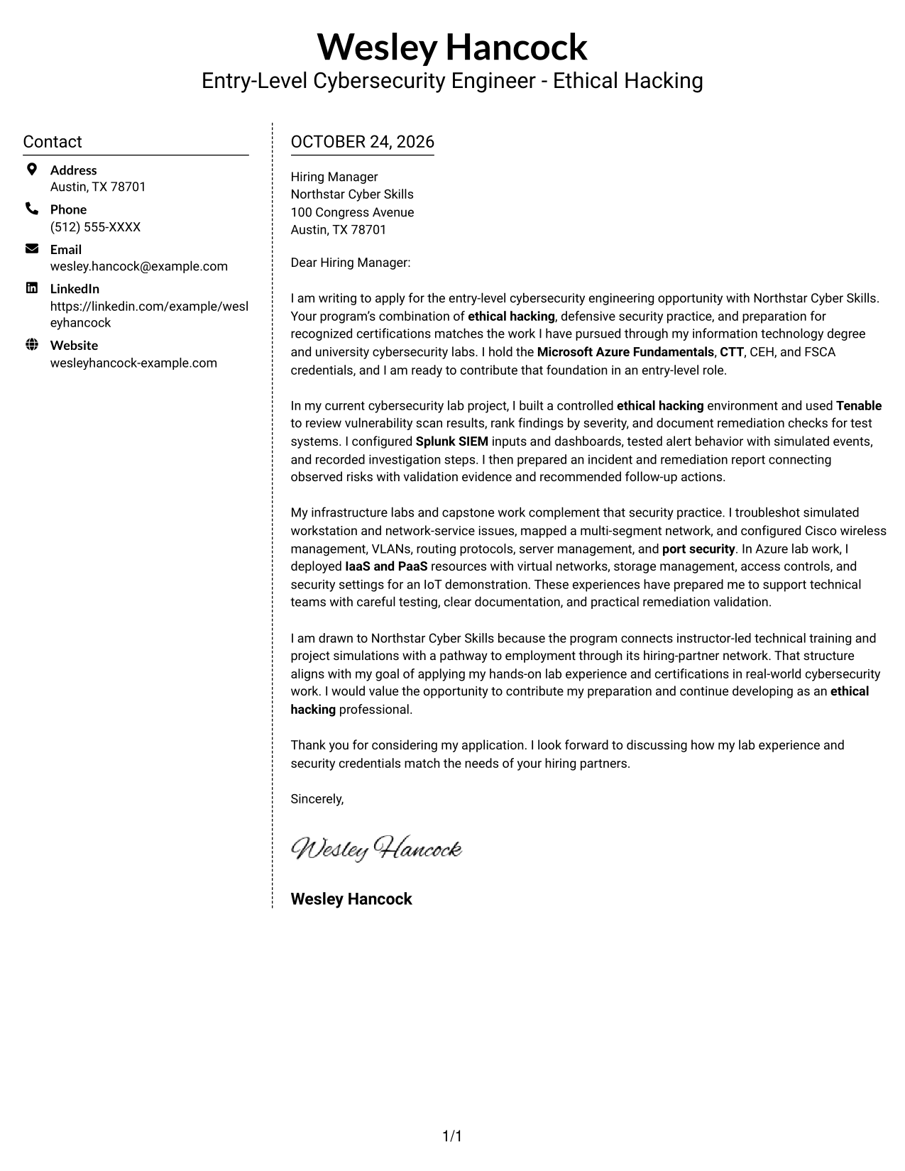 Cover letter example — page 1
