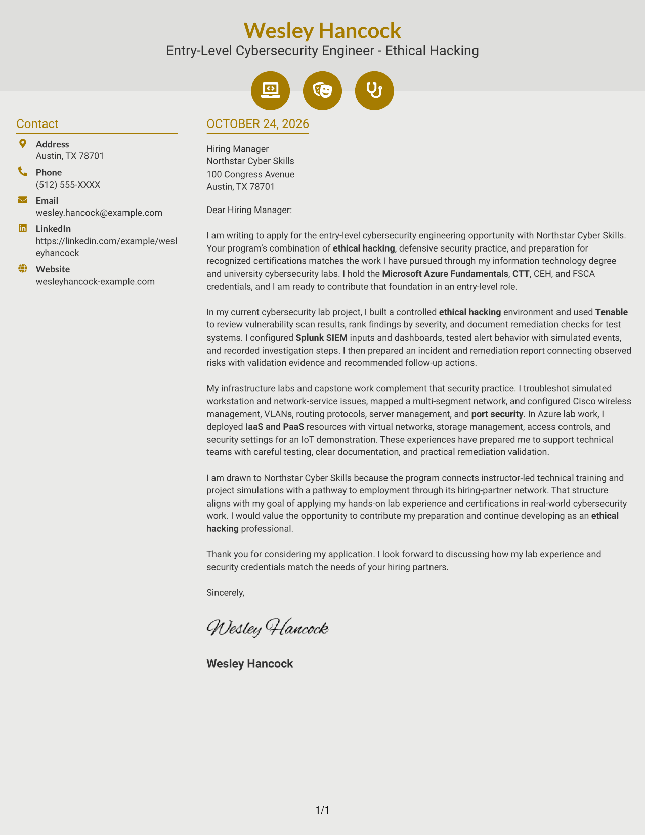 Cover letter example — page 1