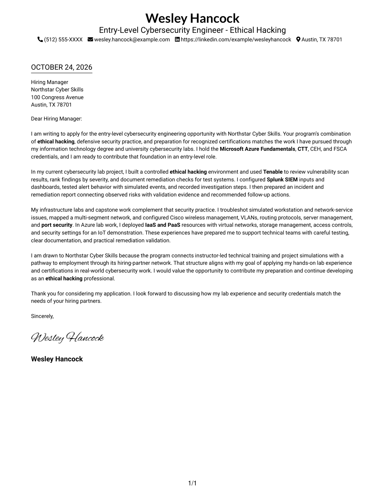 Cover letter example — page 1