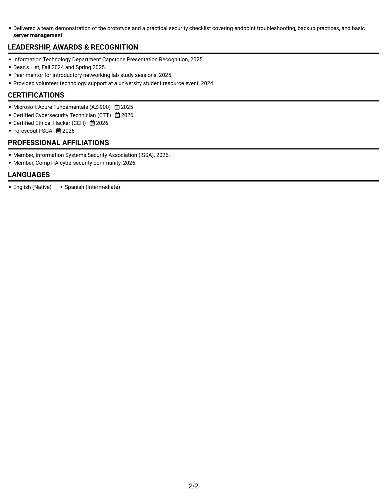 Resume example — page 2