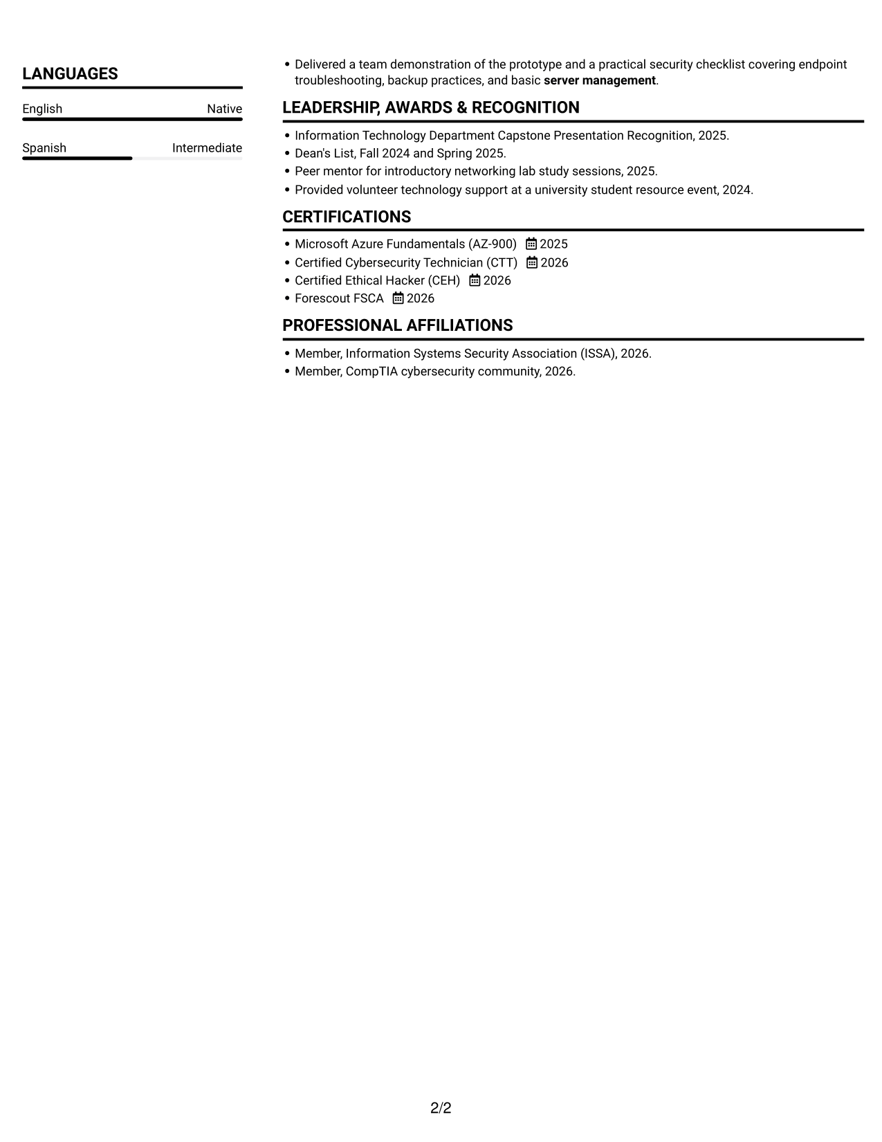 Resume example — page 2