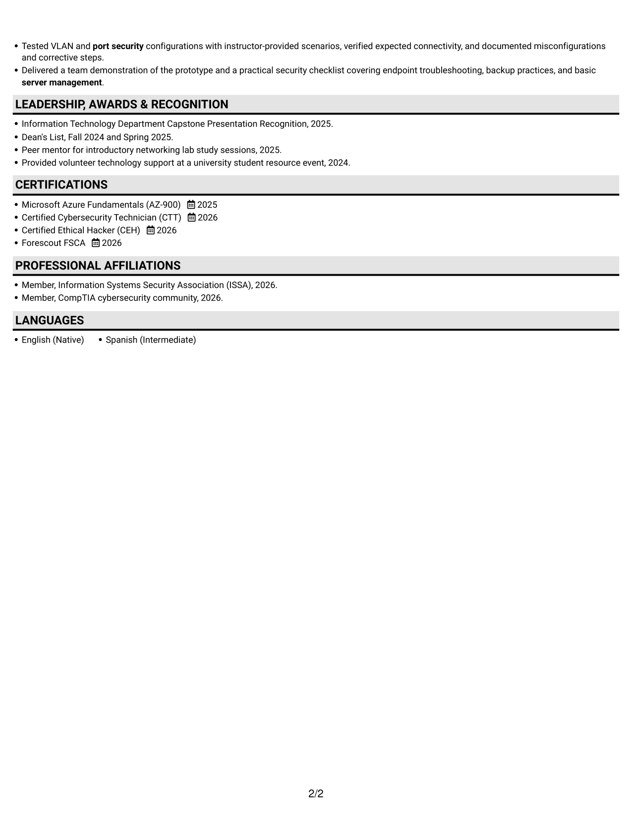 Resume example — page 2