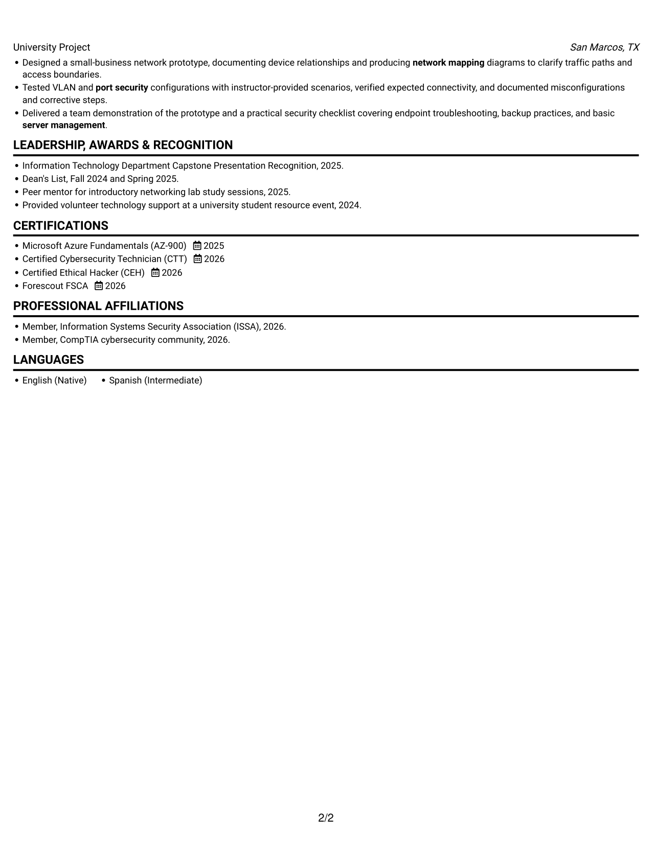 Resume example — page 2