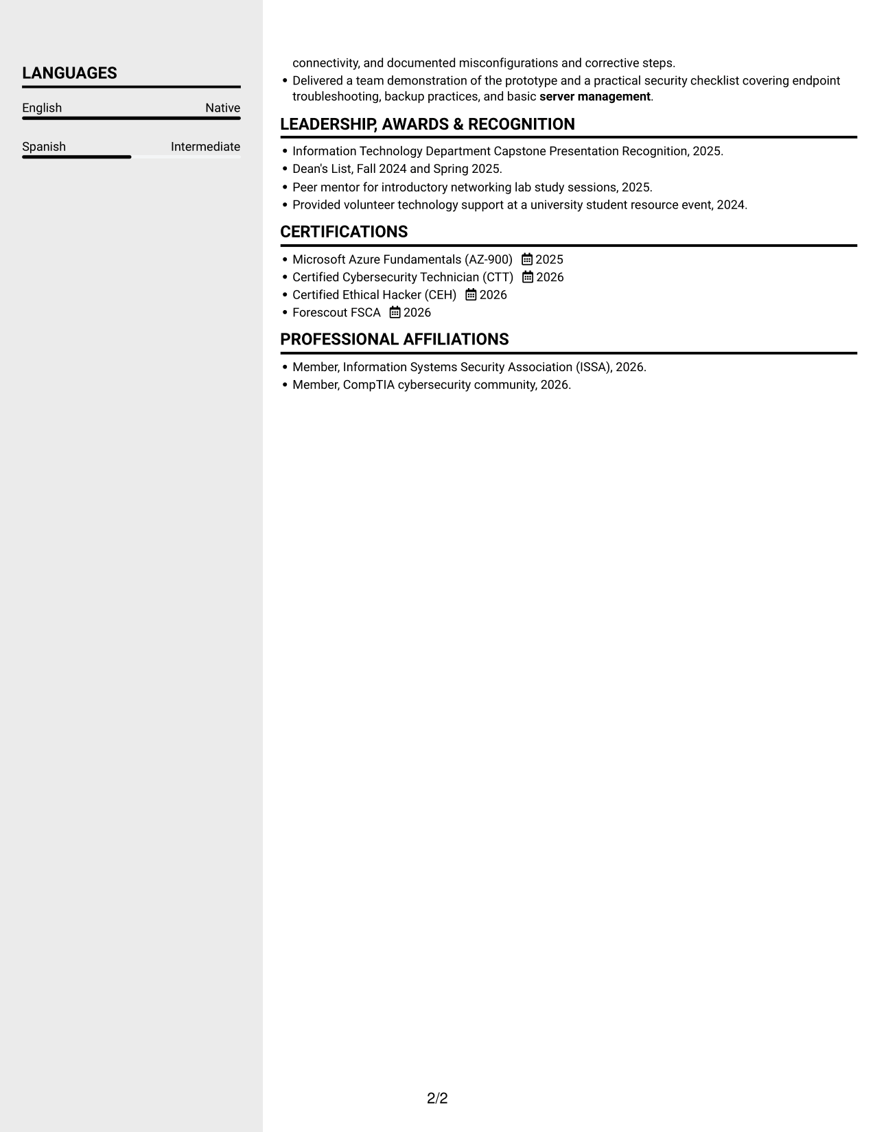Resume example — page 2