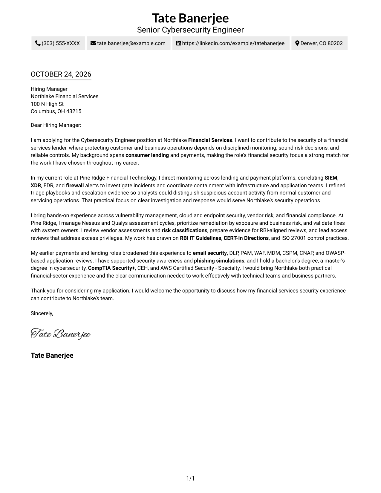 Cover letter example — page 1