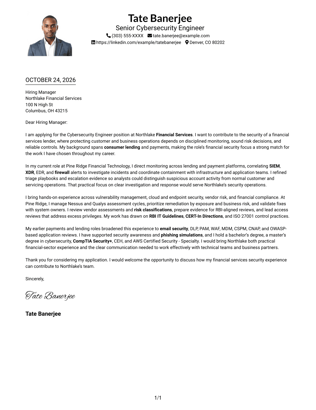 Cover letter example — page 1