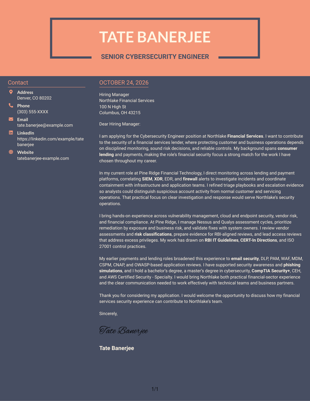 Cover letter example — page 1
