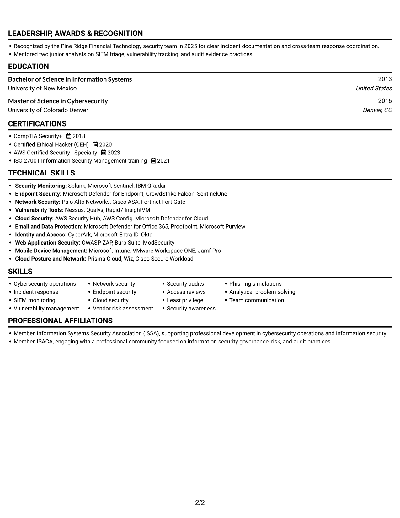 Resume example — page 2