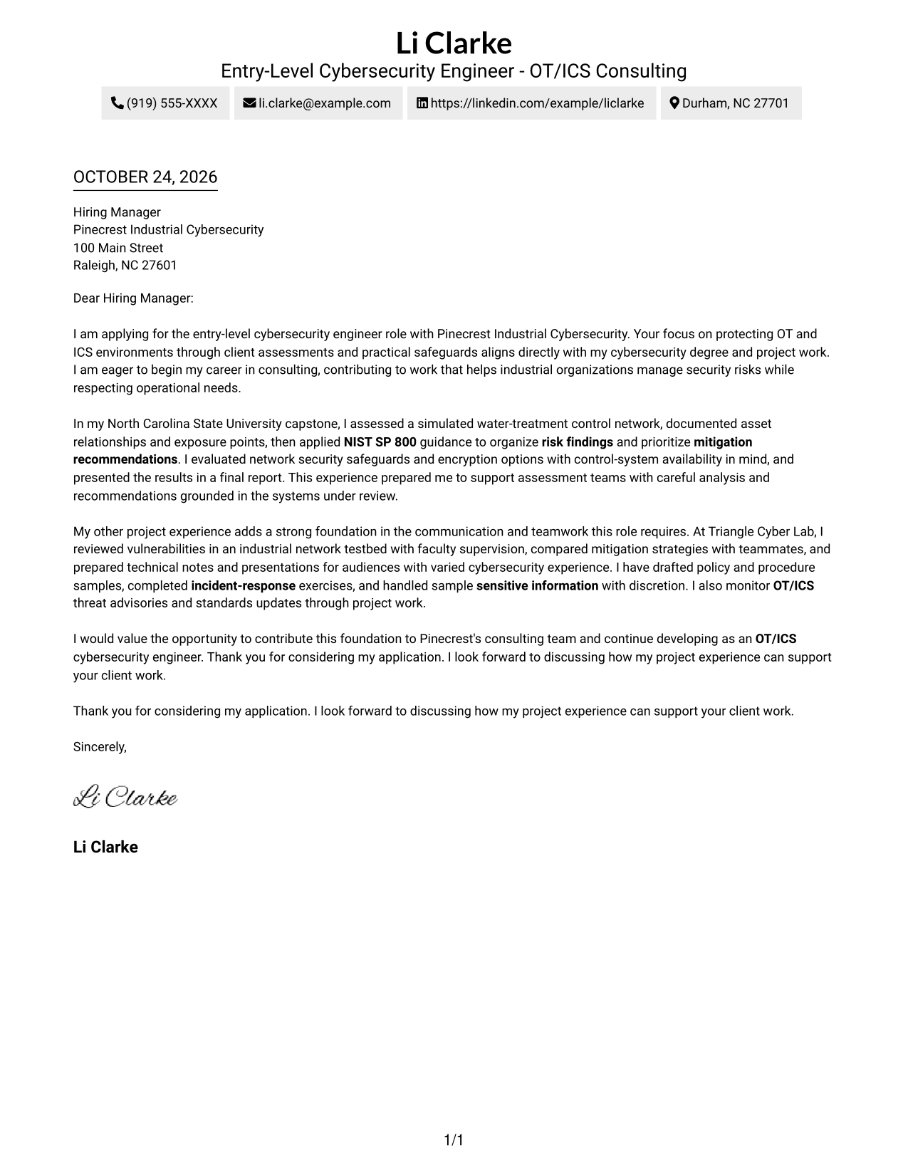 Cover letter example — page 1