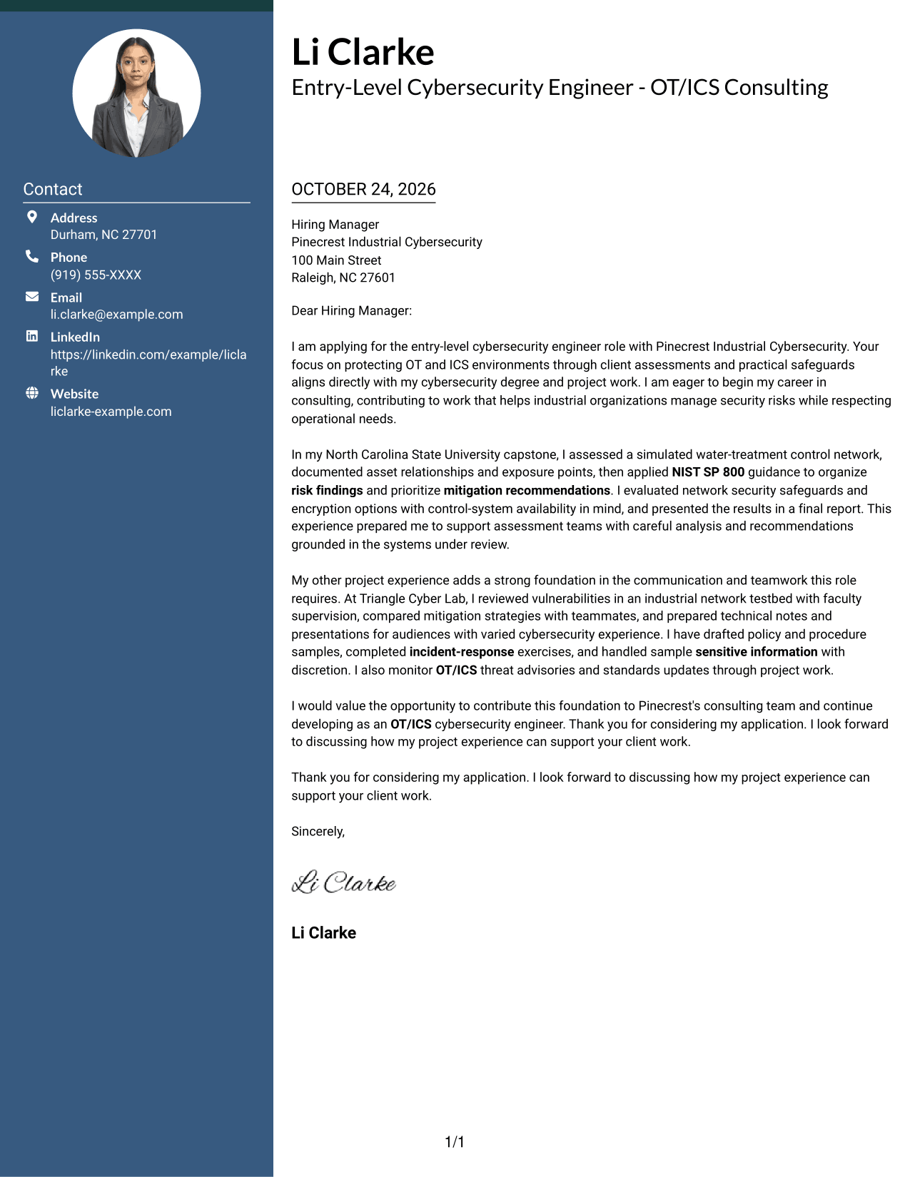 Cover letter example — page 1