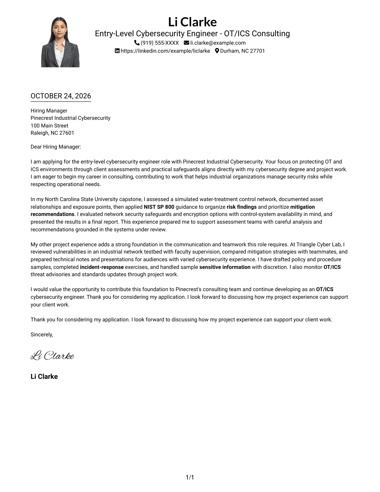 Cover letter example — page 1