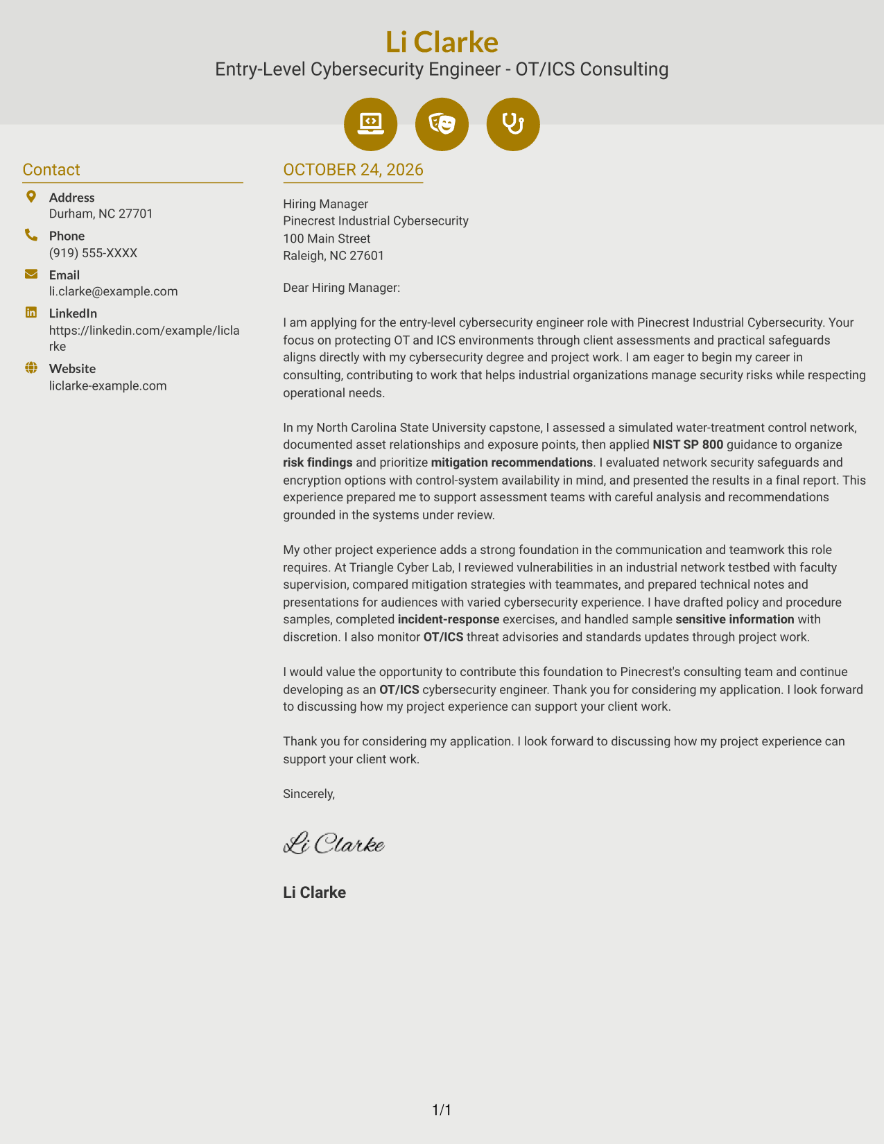 Cover letter example — page 1