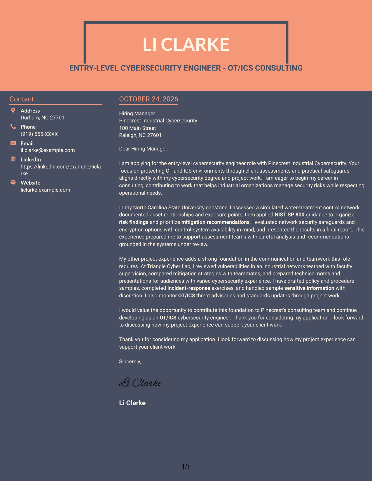 Cover letter example — page 1