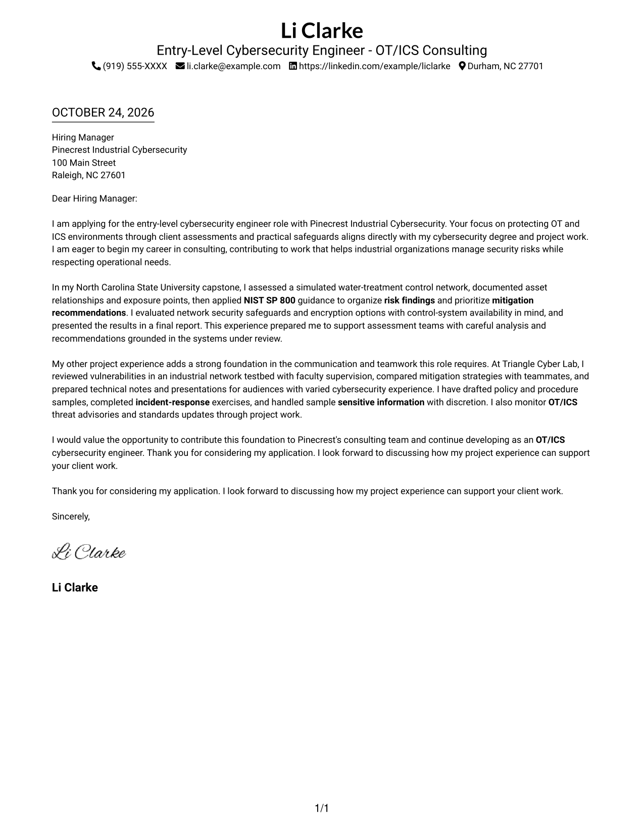 Cover letter example — page 1