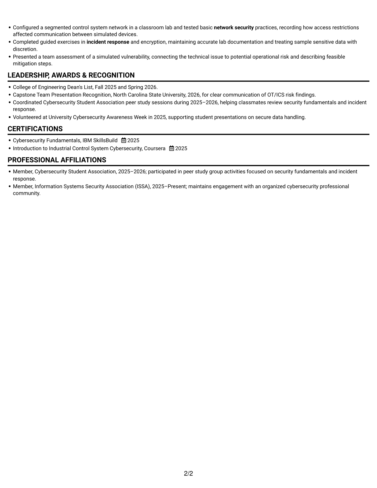 Resume example — page 2