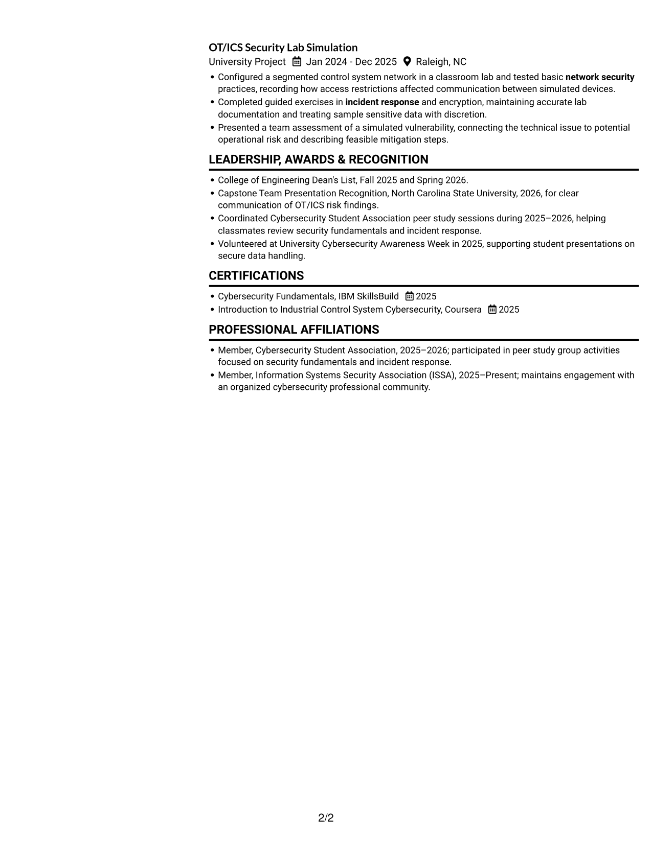 Resume example — page 2