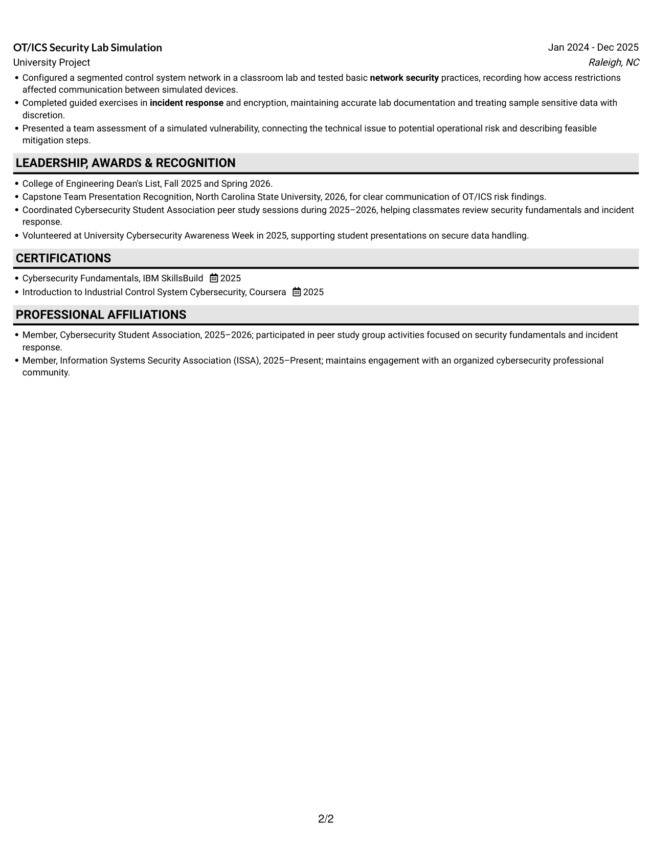 Resume example — page 2