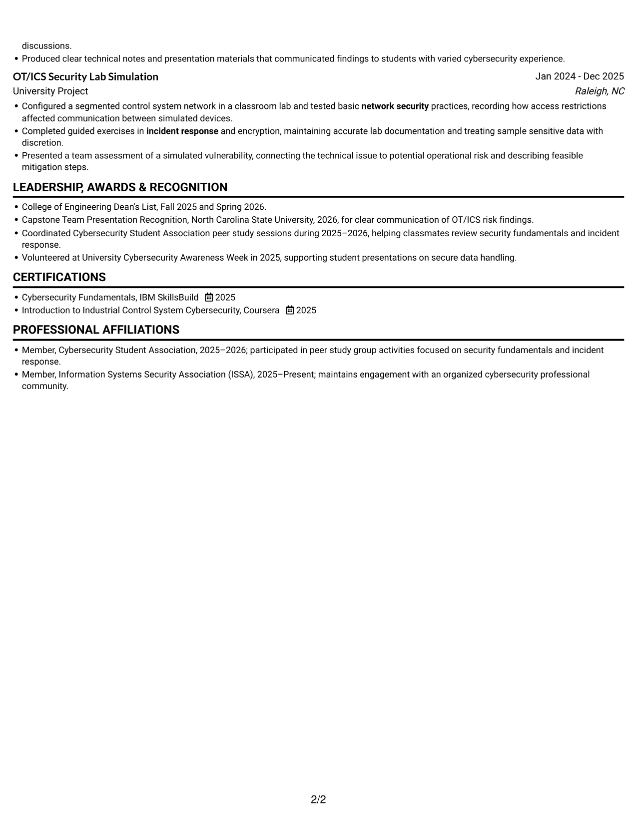 Resume example — page 2
