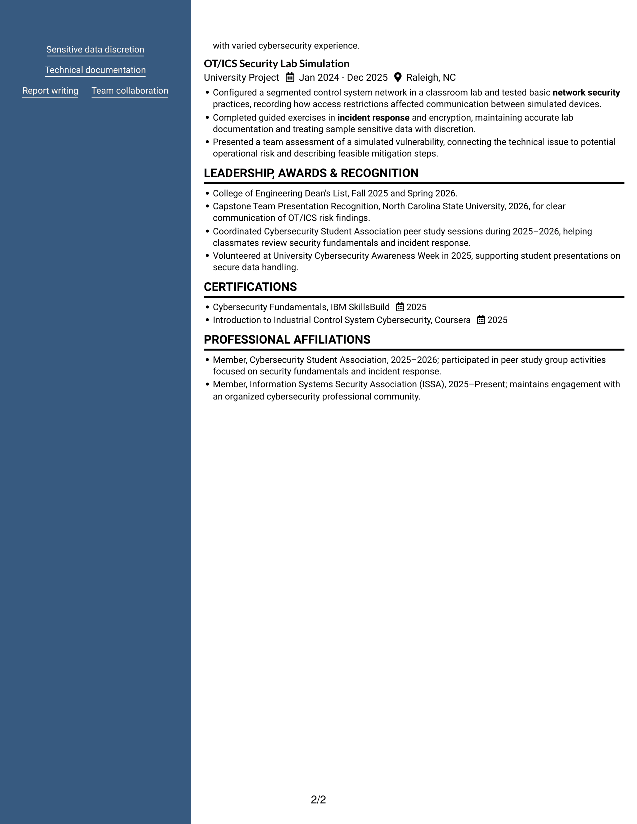 Resume example — page 2