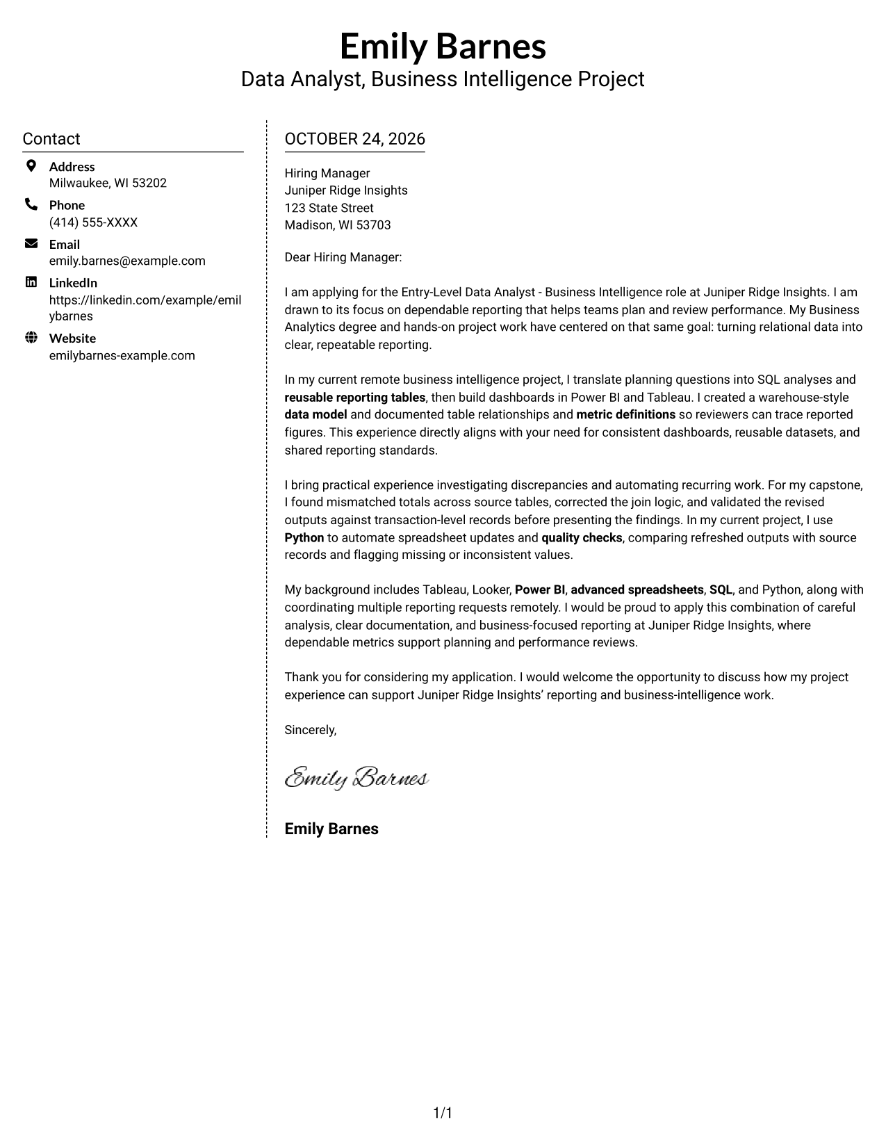 Cover letter example — page 1