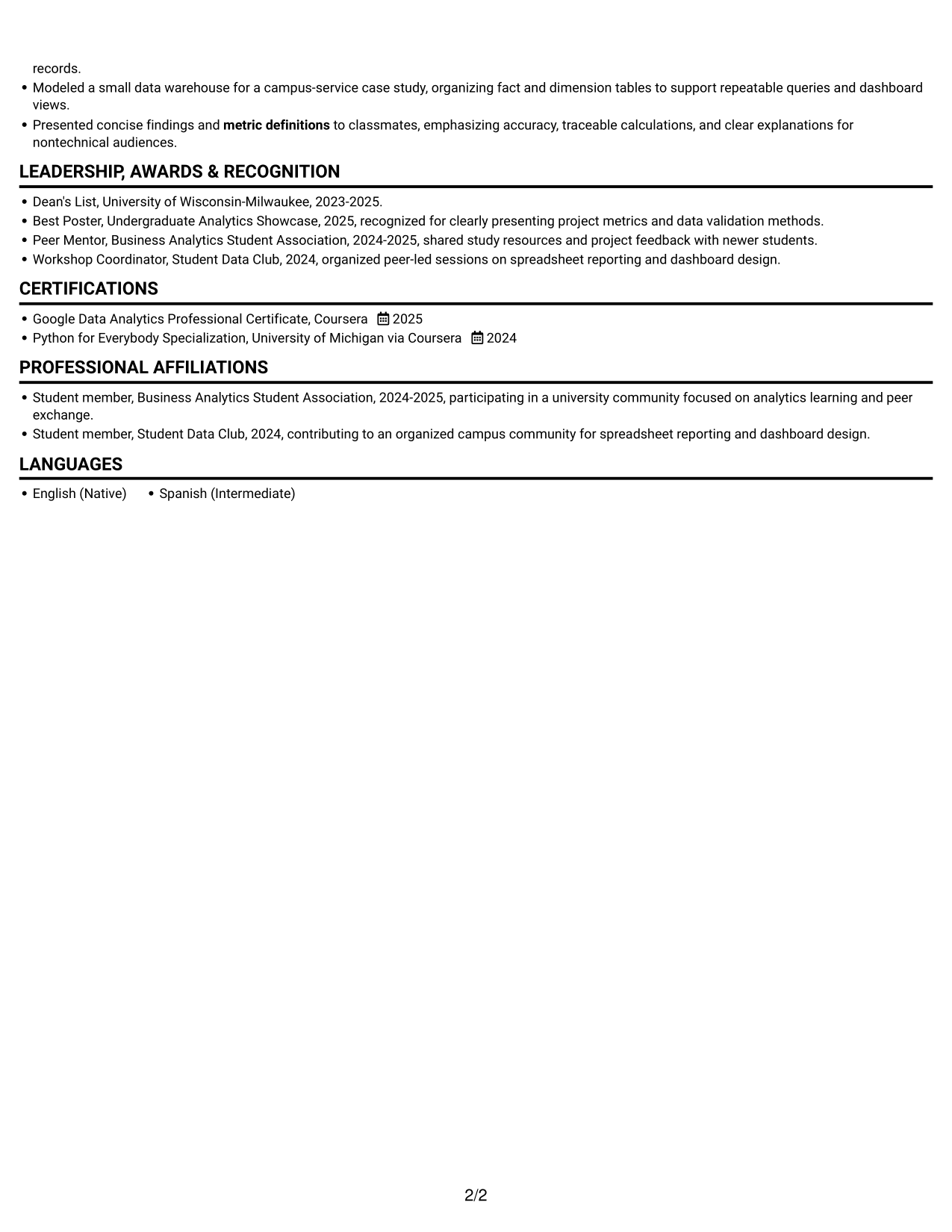 Resume example — page 2
