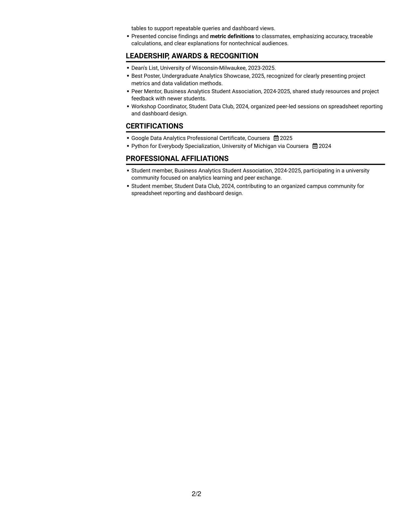Resume example — page 2