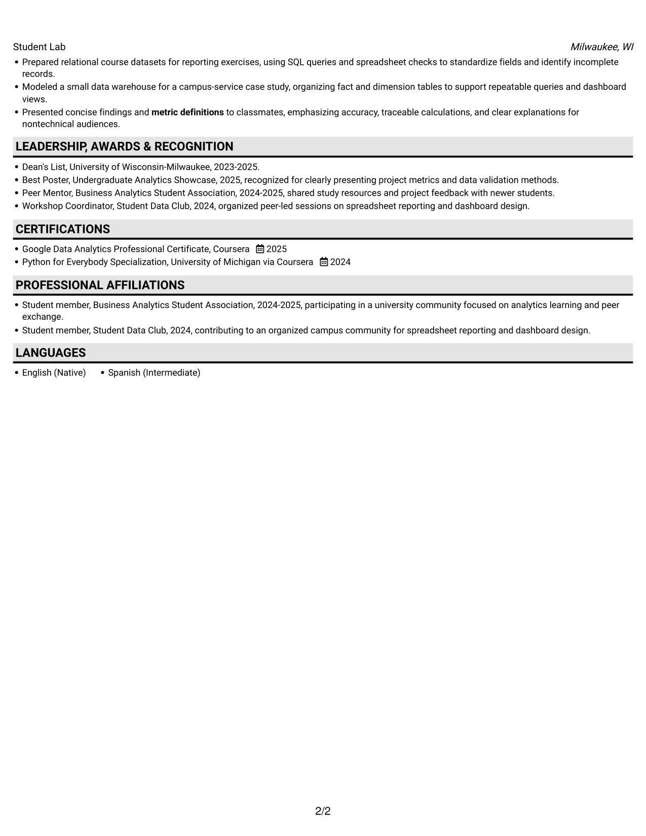 Resume example — page 2