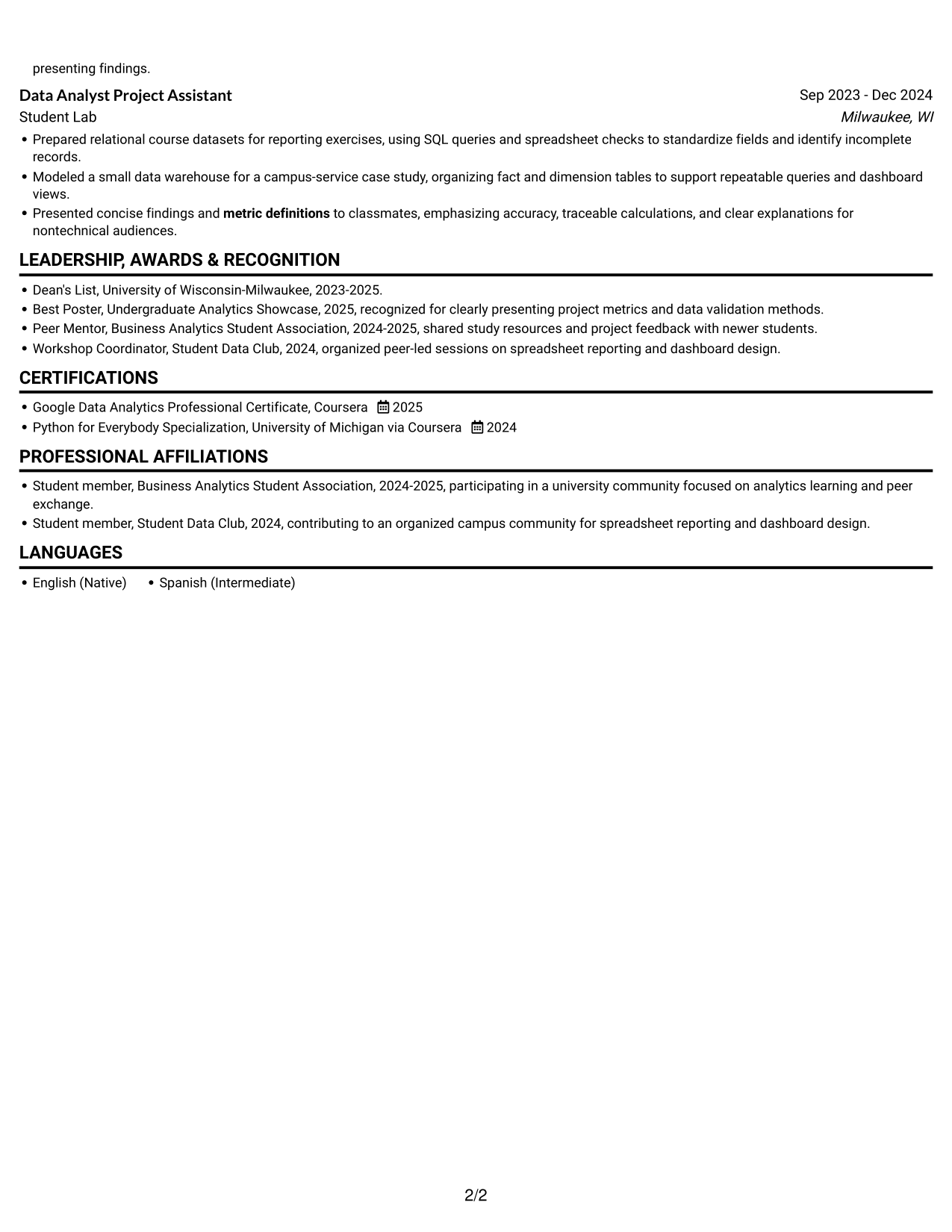 Resume example — page 2