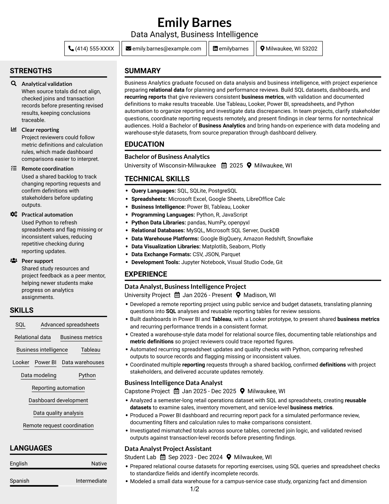 Resume example — page 1