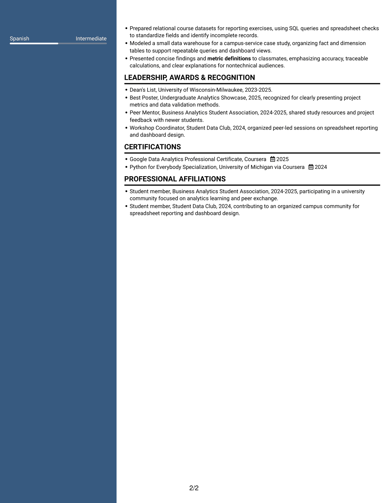 Resume example — page 2