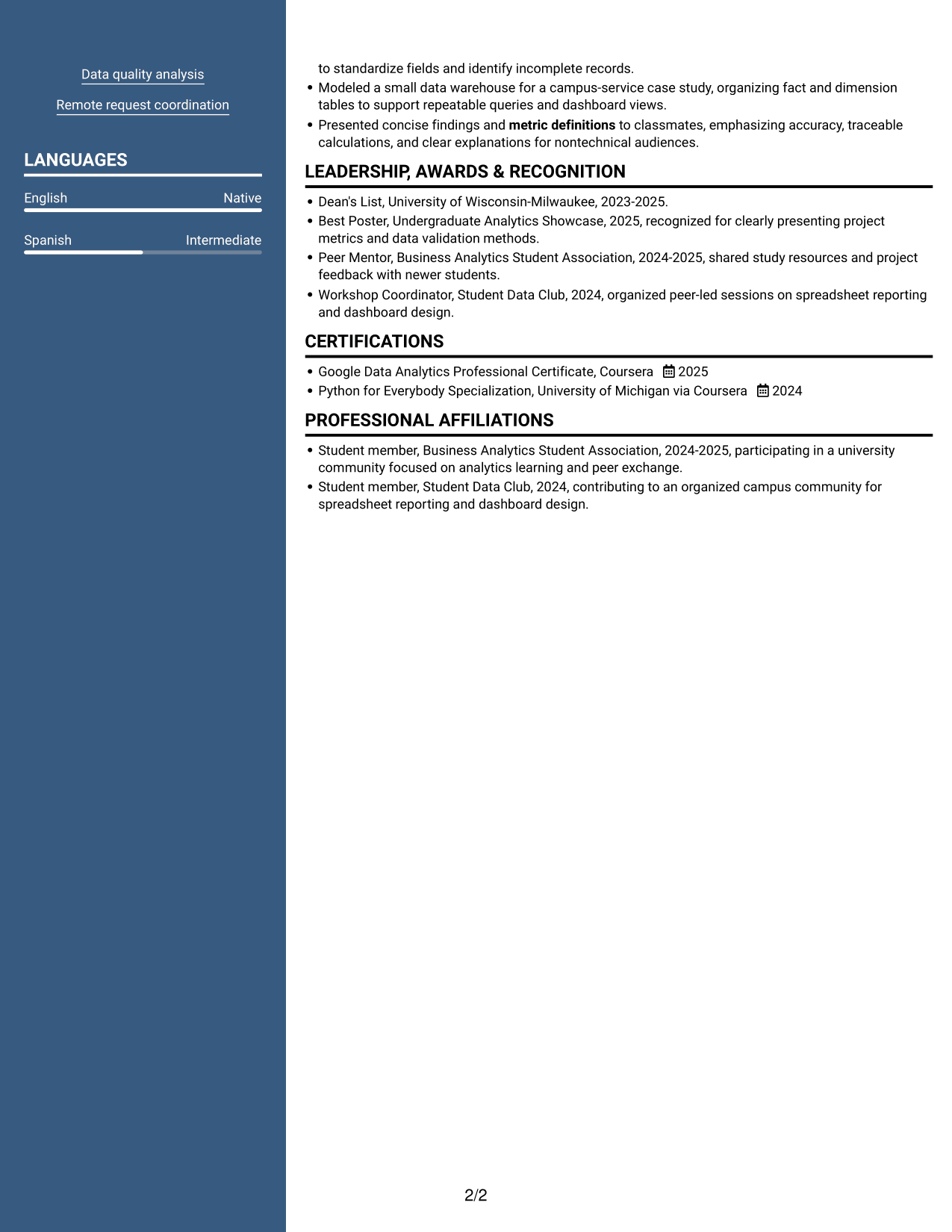 Resume example — page 2