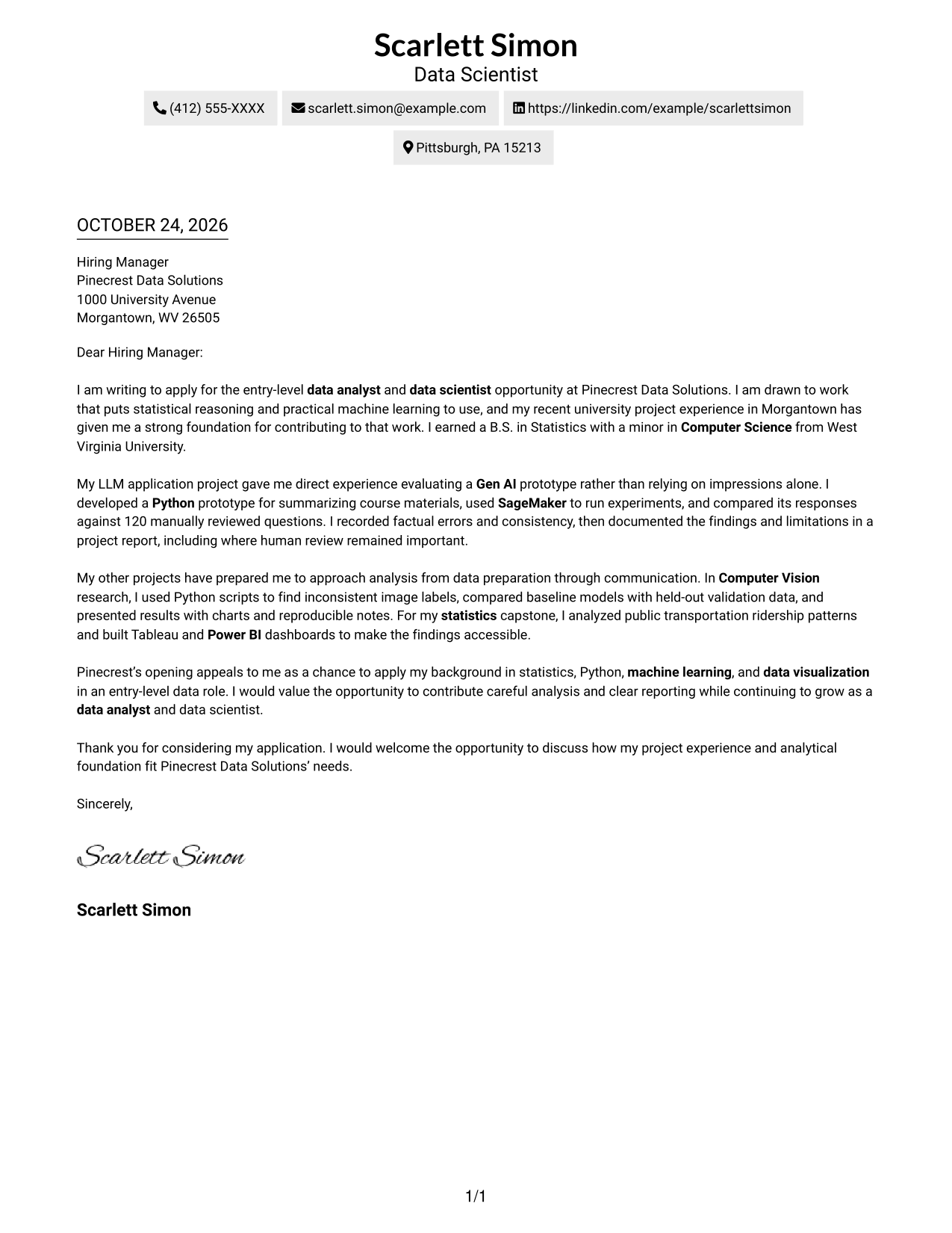 Cover letter example — page 1