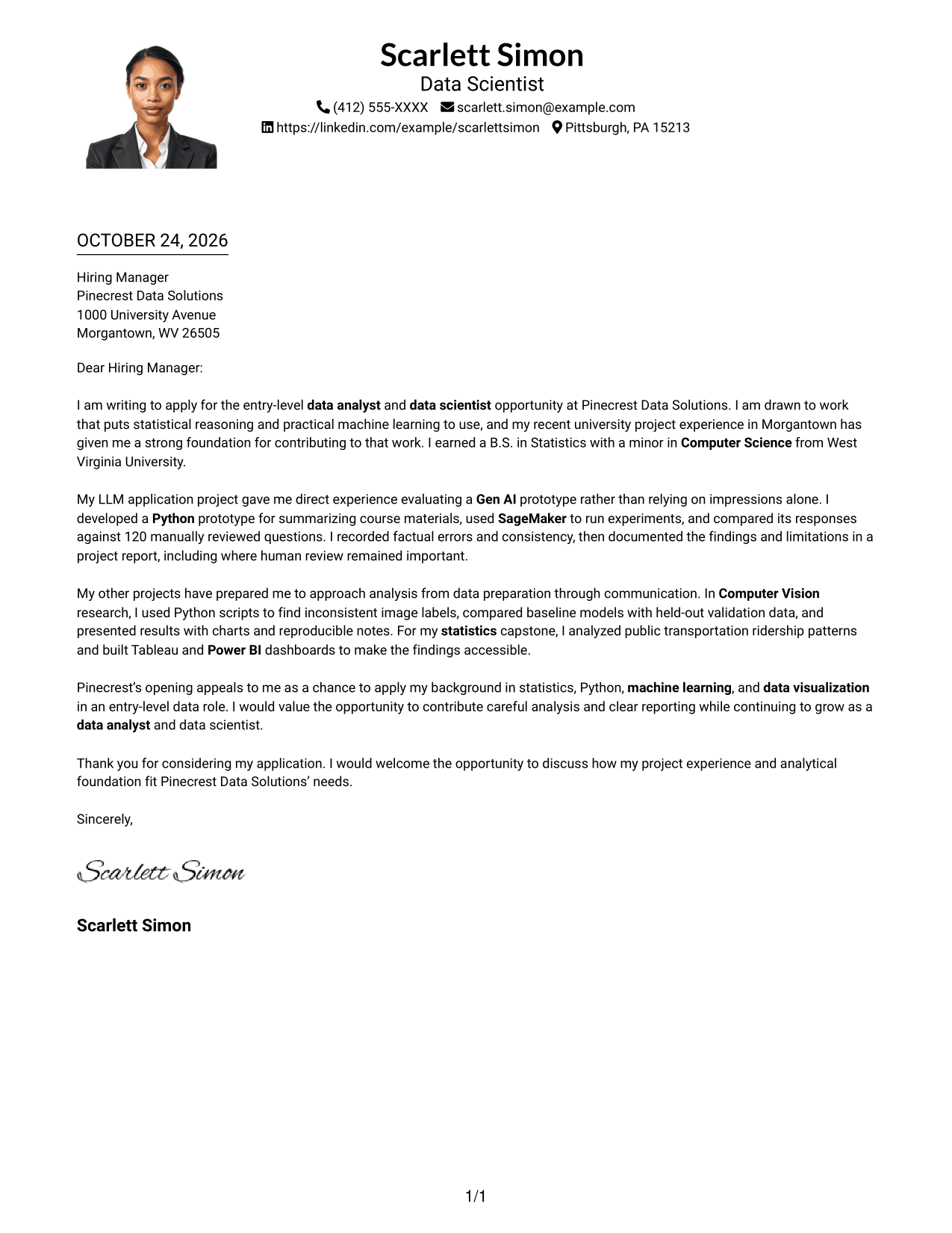 Cover letter example — page 1
