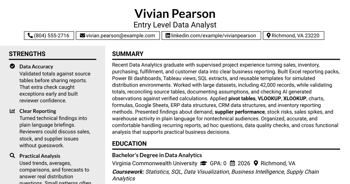 7 Entry Level Data Analyst - MFU Resume Templates with Example