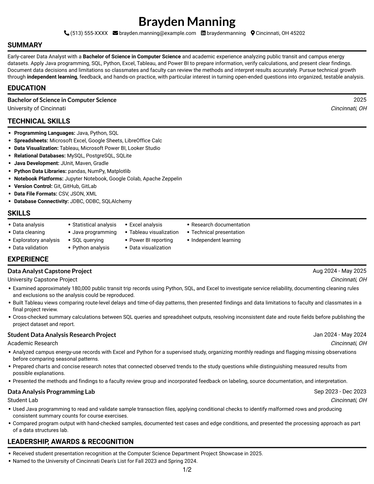Resume example — page 1
