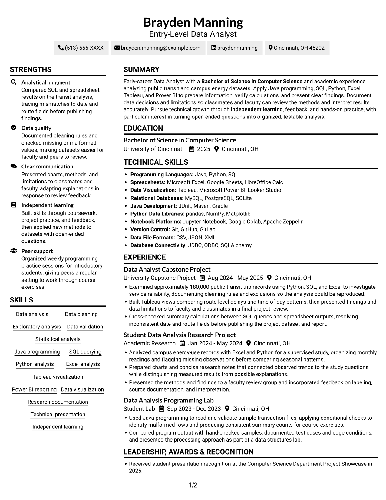Resume example — page 1