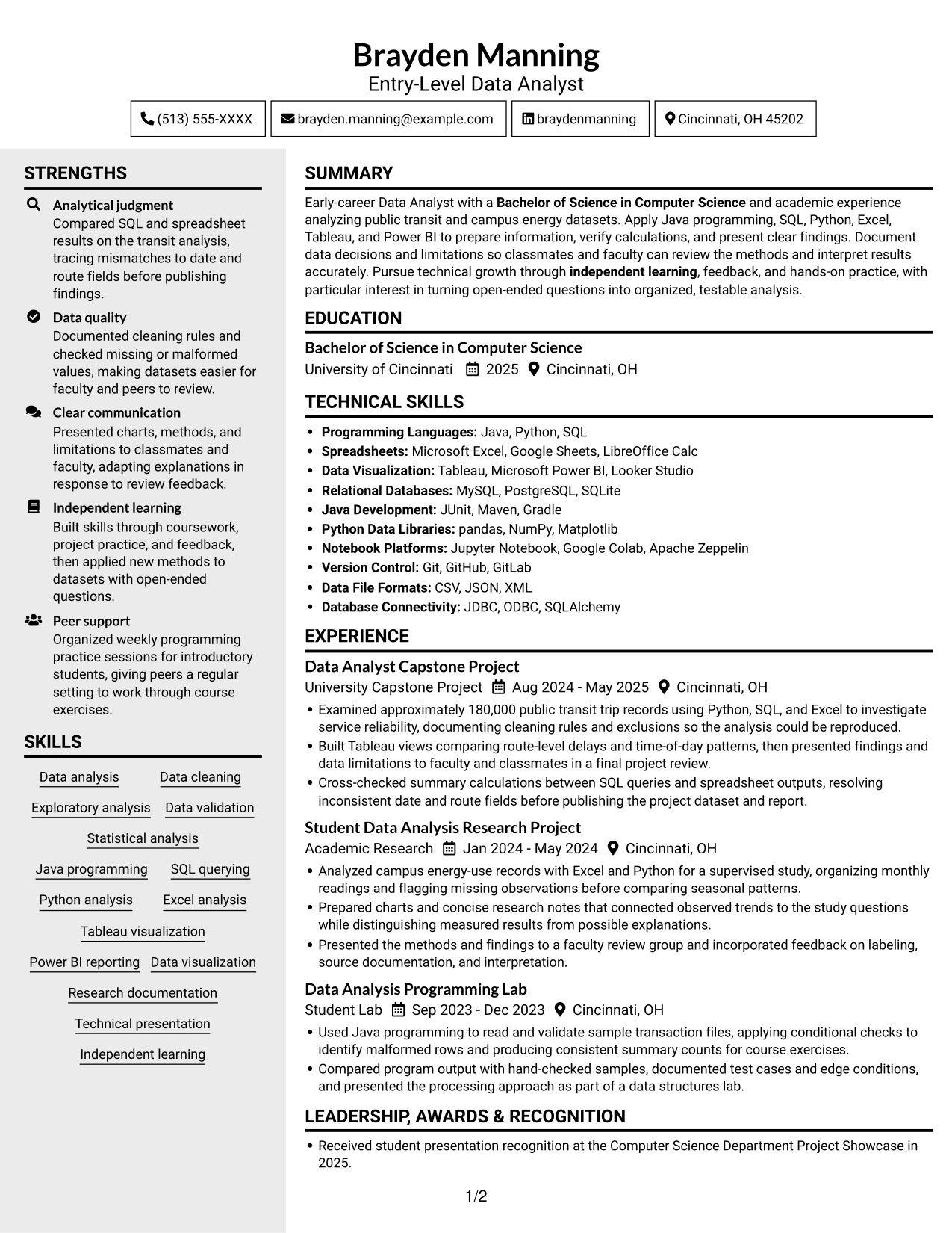 Resume example — page 1