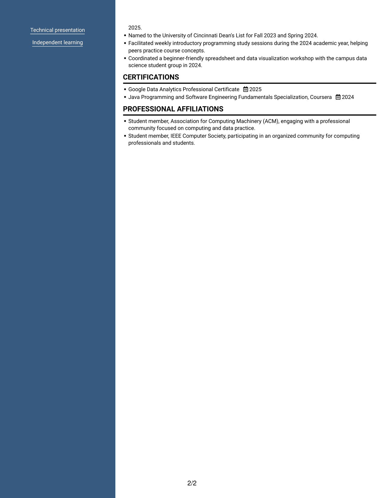 Resume example — page 2