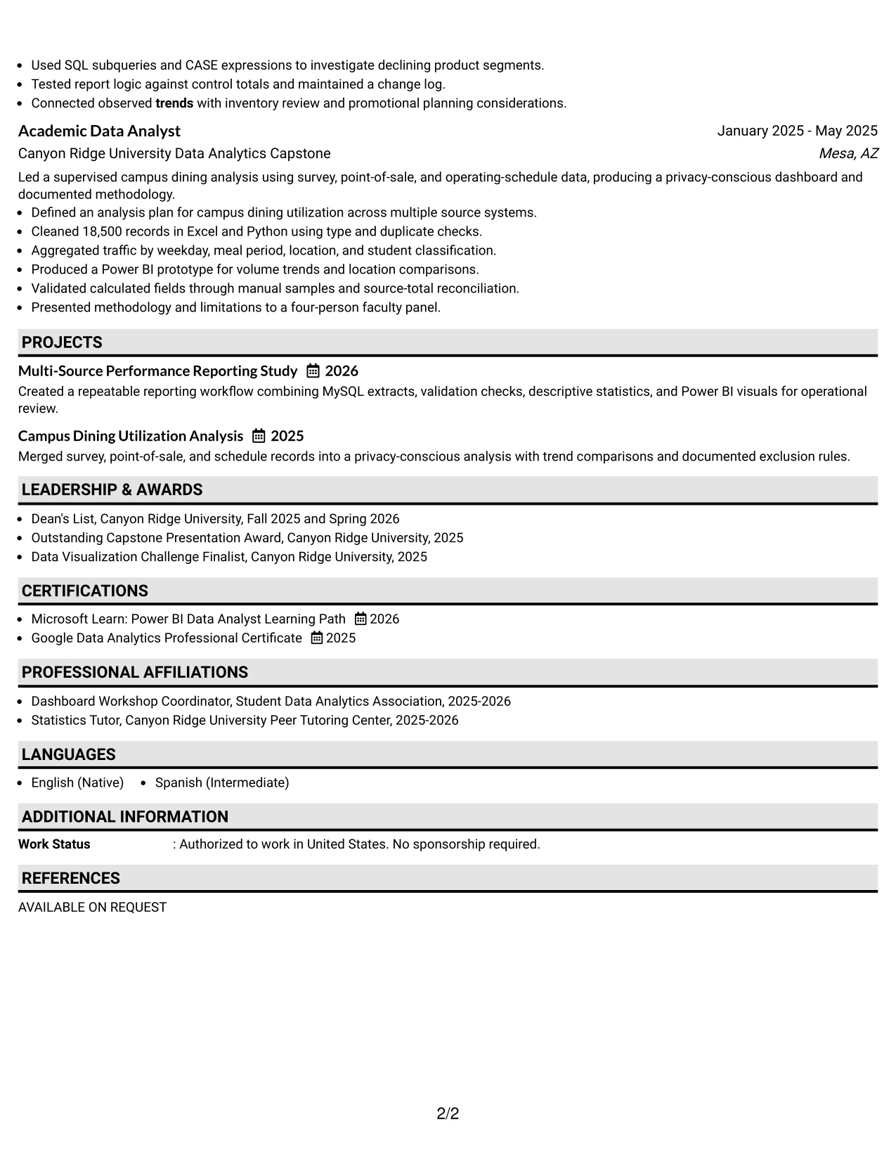 Resume Example Page 2