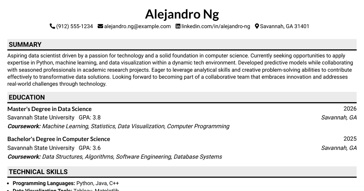 33 Entry Level Data Scientist/Engineer Resume Templates with Example 2026 (ATS-Optimized)
