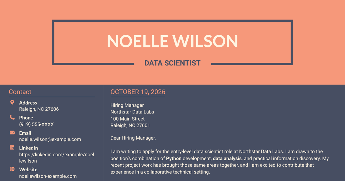 7 Entry-Level Data Scientist - Python and Data Analysis Cover Letter Templates with Example