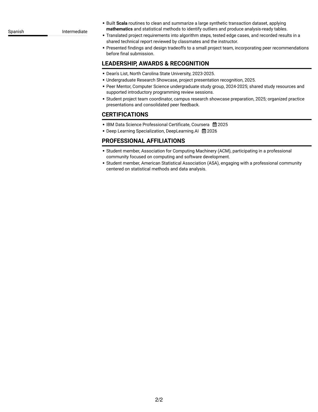 Resume example — page 2