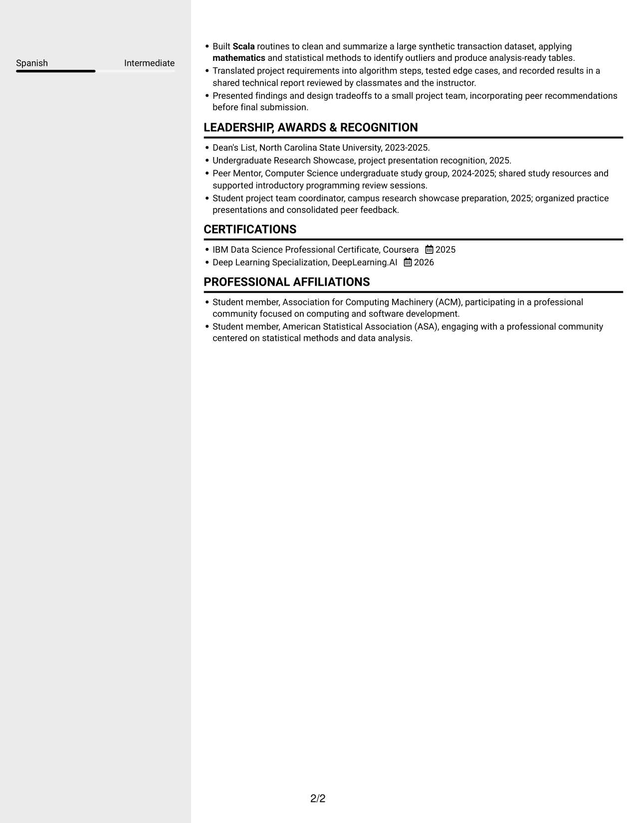 Resume example — page 2