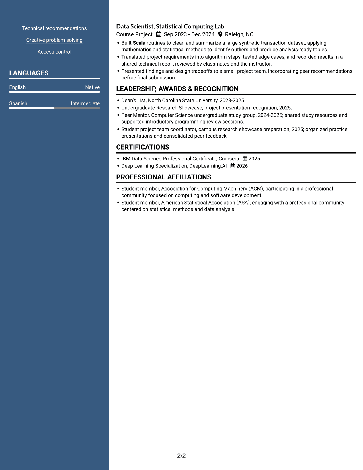 Resume example — page 2