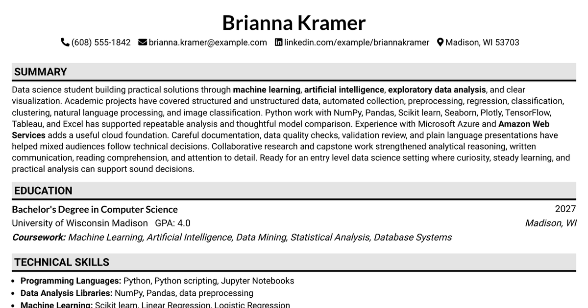 7 Entry Level Data Scientist Resume Templates with Example