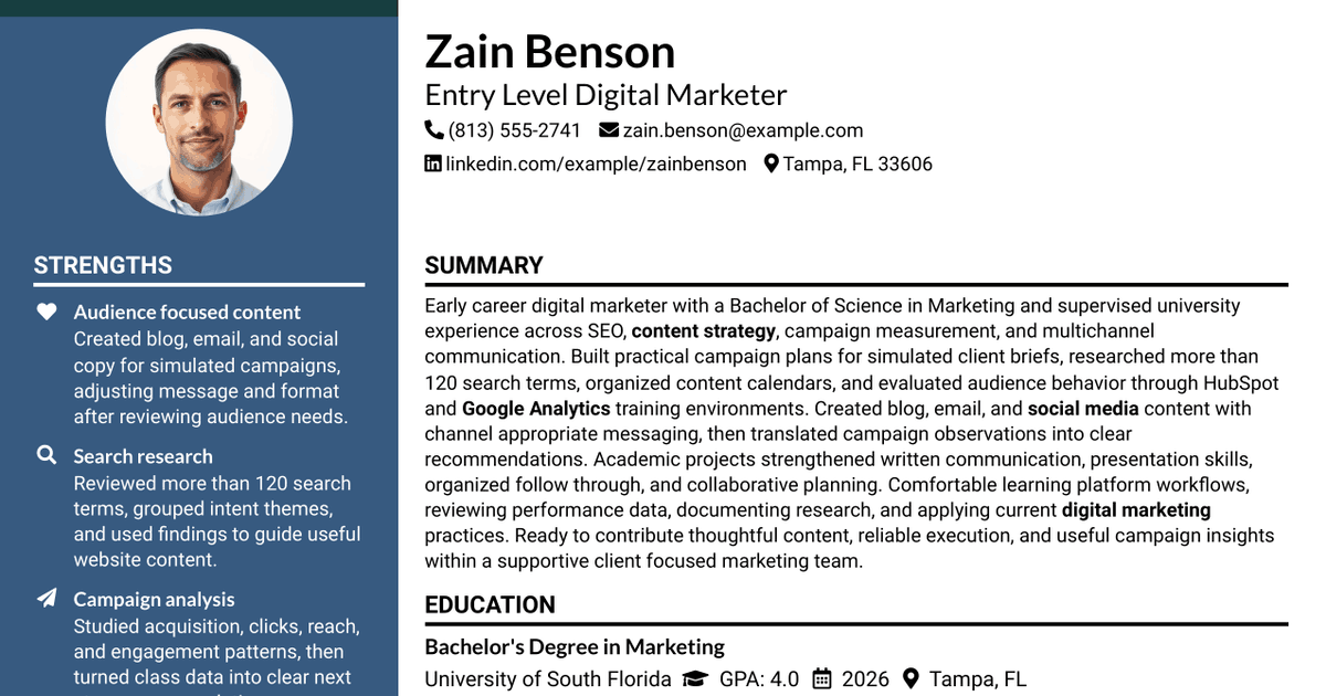 7 Entry Level Digital Marketer - Digital Marketing Resume Templates with Example